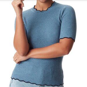 Sam Edelman Leslie Ribbed Knit Round Neck Short Sleeve Scallop Edge Top